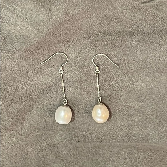 Huge Drop Pearl and Sterling Silver Earrings - Picture 2 of 5